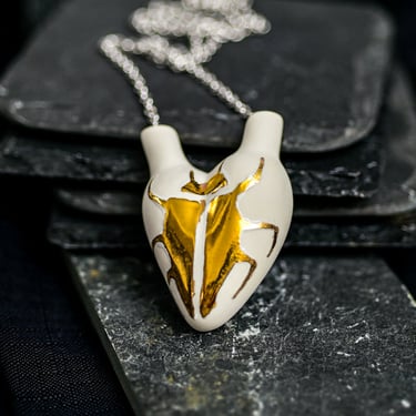 'Jewel Beetle' Glazed Porcelain Heart Necklace