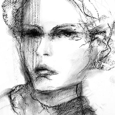Expressive Female Portrait Painting - Loose Style Mixed Media Portrait - Black and White Art - Art Gifts - 9x12 - Ready to Frame - Charcoal 