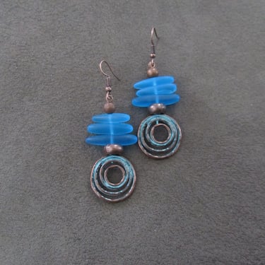 Patinated copper and frosted glass earrings 2 