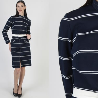 Womens 70s Horizontal Striped Preppy Scooter Dress 