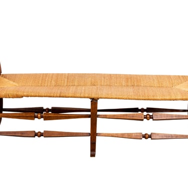 Country French Fruitwood Rush Seat Bench