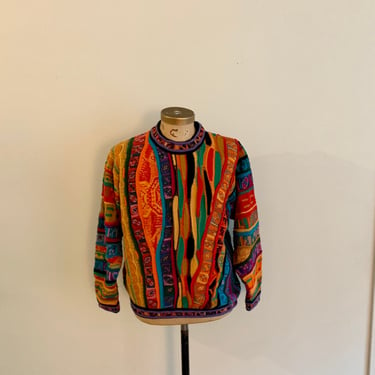 Vibrant vintage authentic Coogi 3D wool pullover sweater-size S 