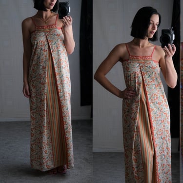 Vintage 70s KENZO JAP 1976 "Dress of the Year" Batik Botanical & Striped Dress | Made in France | 100% Cotton | 1970s French Designer Dress 