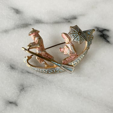 Vintage Gondola Damascene Style Boat Ride Brooch 