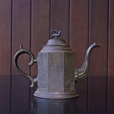 Antique Pewter Pitcher / Teapot with Pheasant Finial 