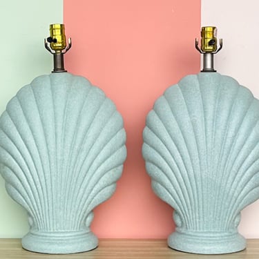Pair of Sea Blue Shell Lamps