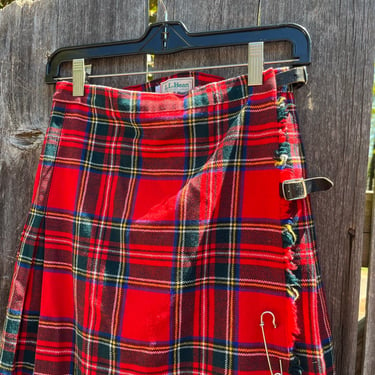 VTG 80s L.L. Bean Wool Tartan Wrap Skirt (Kilt) 