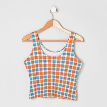 Vintage 90s Orange & Light Blue Plaid Crop Top - 