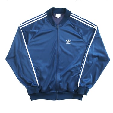 vintage track jacket / Adidas jacket / 1980s Adidas trefoil navy blue three stripe track jacket USA XL 