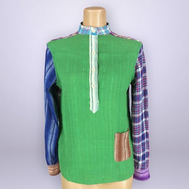 VINTAGE 70s Patchwork Print Tunic Top Blouse Boston Store L| 1970s Long Sleeve Shirt Blouse | VFG 