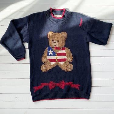 cottagecore sweater 80s 90s vintage teddy bear Americana American flag mockneck sweater 