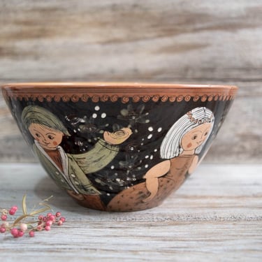 Vintage Ceramic Hand Painted Pottery Bowl 1950s - Mid Century 