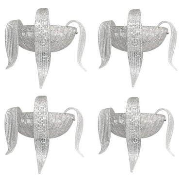 Set of Four Italian Sconces w/ Clear Murano Glass Designed by Barovier e Toso