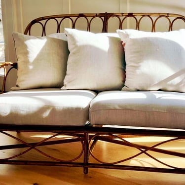 Vintage French Rattan and Cane Settee