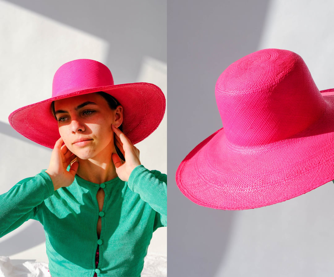 Louise Green Wide Brim Raffia Sun Hat