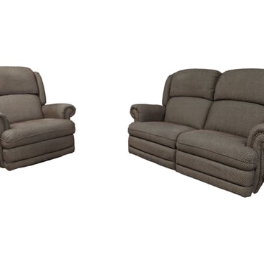 Brown Patterned La-Z-Boy Manual Recliner Loveseat And Chair Set