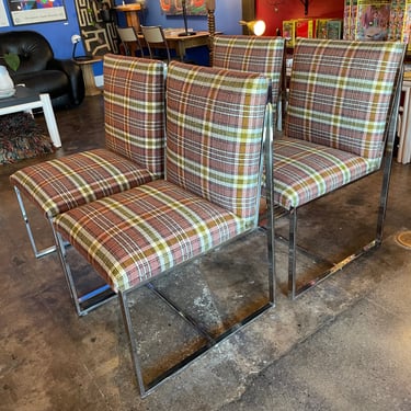 1970's Chrome Dining Chairs Reupholstered in Plaid Wool - 4 Available