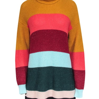 Farm - Multicolor Metallic Bold Stripe Turtleneck Sweater Dress Sz XS