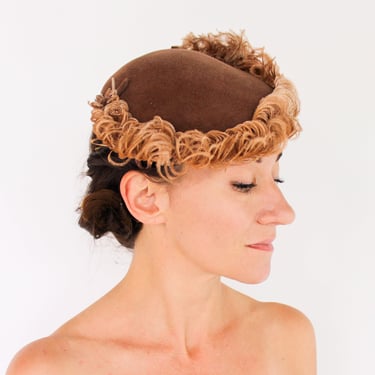 1950s Brown Velour Wool Hat | 50s Brown Wool & Feather Hat | Neusteters Denver 
