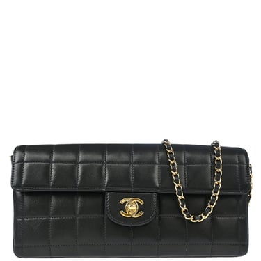 Chanel Black Lambskin East West Choco Bar Shoulder Bag