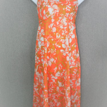 1970s - Liberty House - Hawaiian - Tiki - Luau Dress - Sherbert Orange - Marked 14 