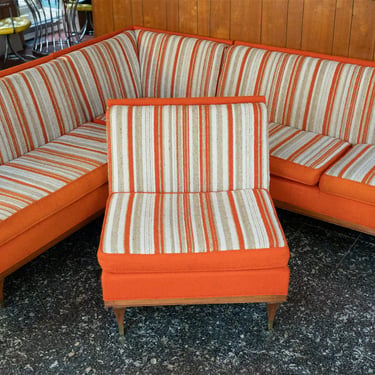 Modular Sectional Sofa with Groovy Orange Patterned Fabric