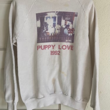 Vintage 90s 1992 Puppy Love Photograph Screen Print Sweatshirt by TimeBa