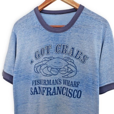 vintage ringer t shirt / San Francisco shirt / 1980s San Francisco Fishermans Wharf Crab funny souvenir t shirt Medium 