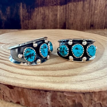 TRIPLE ROUND SHADOWBOX Reed Charley Turquoise Silver Ring | S/S Kingman Mine | Navajo Native American Southwestern Jewelry | Multiple Sizes 