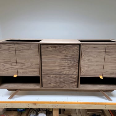 Double Bathroom Vanity Cabinet with Towel Storage - 72" Mid Century Style in Walnut - Custom Hand Built ~ FREE SHIPPING! 