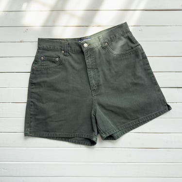 high waisted shorts 90s vintage Halston dark green denim jean shorts 
