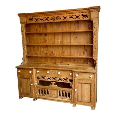 Late 1800’s Antique English Pine Sideboard and Hutch