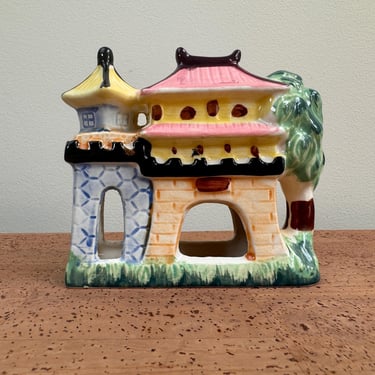 Vintage Large Aquarium Ceramic Decoration | Pagoda on Stone Wall Tree | Japan 