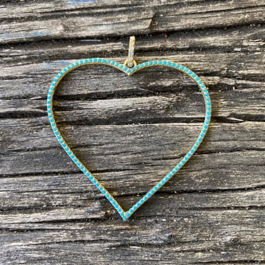 Turquoise & Gold Open Heart Pendant w/ Pave Diamond Bail