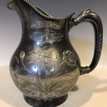 Silver Engraved Pitcher FB Rogers Presented By Eighth Precinct, modern cottage core, silver kitchenware, silver plated kitchen decor 