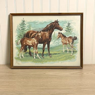 Horse with two foals paint by number - 1960s vintage 