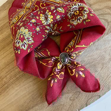 Vintage 90s Cottage Red & Yellow Floral Cotton Square Bandana Neck Tie 