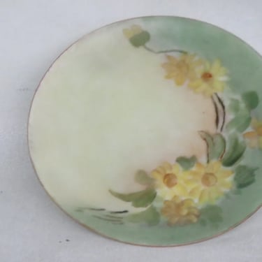 Thomas Bavaria Porcelain Hand Painted Green and Yellow Flowers Small Plate 3276B