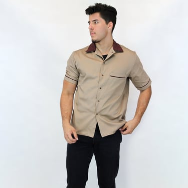 Men's Retro Khaki Short-Sleeve Top S-4XL 