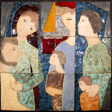 Ruth Faktor Faktorowicz Large Modernist Israeli Figurative Ceramic Tile Wall Art 