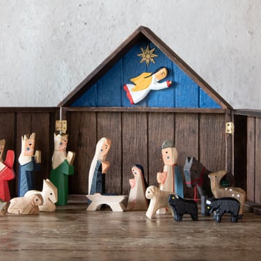 Lillian Vernon Nativity Manger Scene, Vintage 1988 Wood Creche Set 
