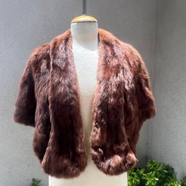 Vintage 60s Brown Mink Fur Stole Cape Capelet Satin Lined OS 