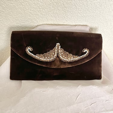 Luxe Velvet Clutch, Ornate Beaded, Fabric Purse, Pin Up Beauty, Vintage 40s 50s 