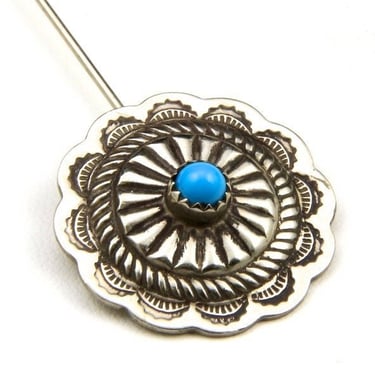 Vintage Sterling Silver & Turquoise Stamped Lapel Pin Southwestern 