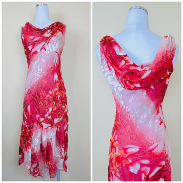 1990s Vintage Papillon Rust Fairycore Dress / 90s Bias Cut Silk Beaded Party Dress / Size Small 