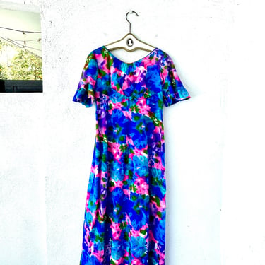 Vintage 60s Liberty House Hawaii Dress 1960s Hawaiian Muumuu Bright Floral Gown 