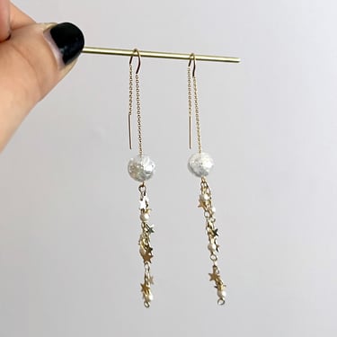 Party Fringe Ear Threads with Crystal ball Quartz and star and pearl chain fringe 