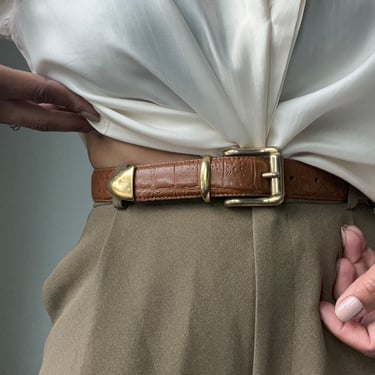 vintage gold tone buckle simple leather belt 
