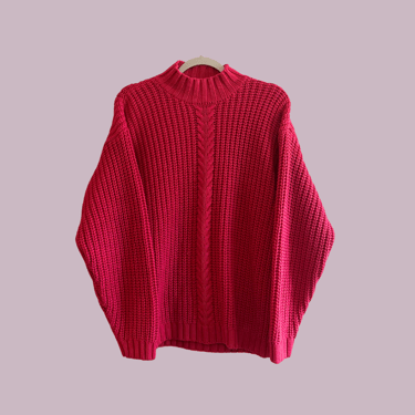 chunky pink mock neck sweater
