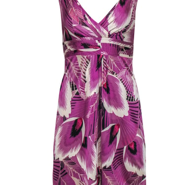 Elie Tahari - Purple & Cream Print Silk Sleeveless A-Line Dress Sz S
